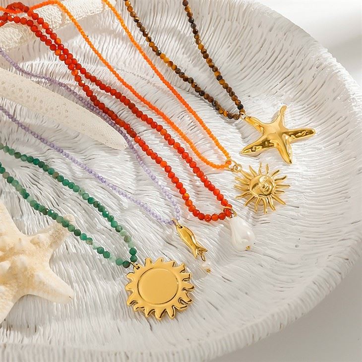 Colorful Bead Sun Starfish Charm Necklace manufacturers