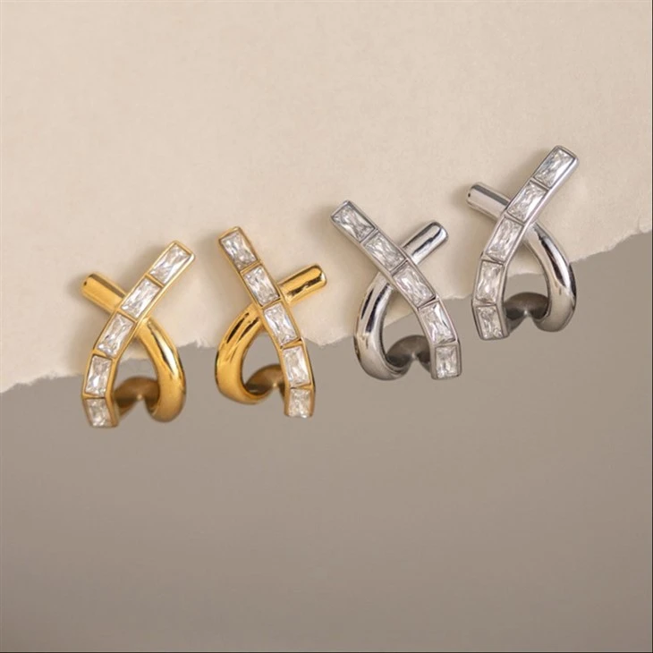 Elegant CZ Cross Hoops high quality