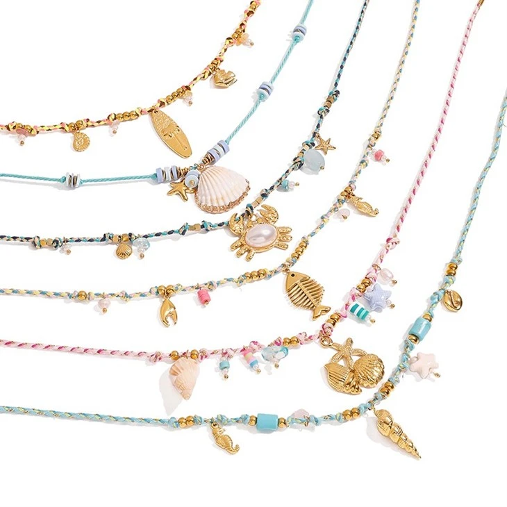 Ocean Charm Braided Cord Layered Necklace factory