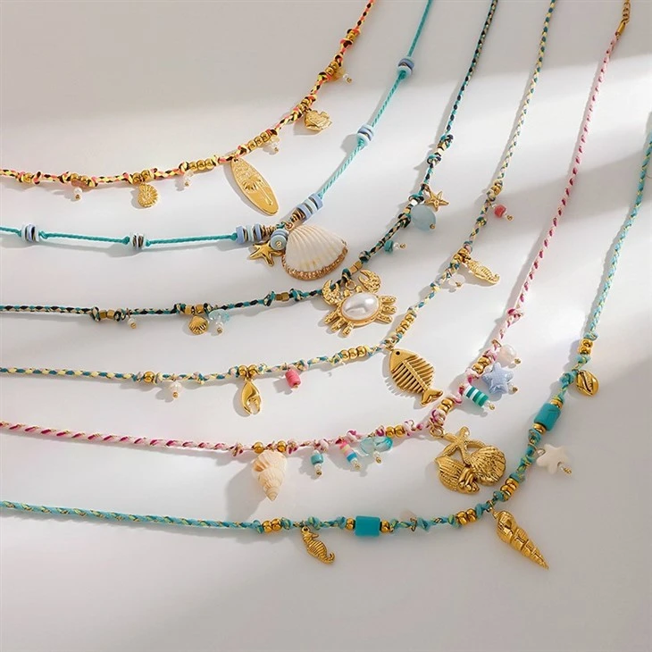 Ocean Charm Braided Cord Layered Necklace best