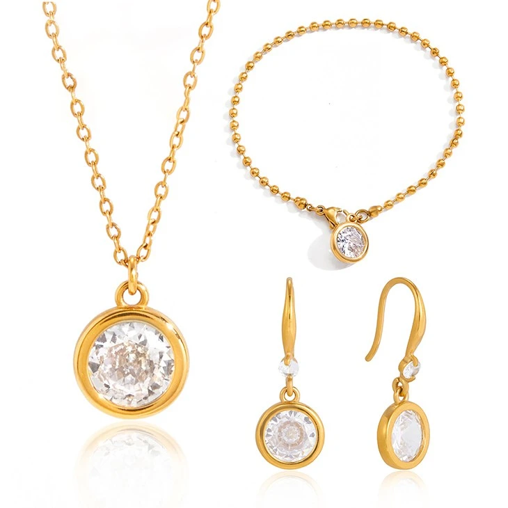 Round CZ Bezel Pendant Necklace high quality