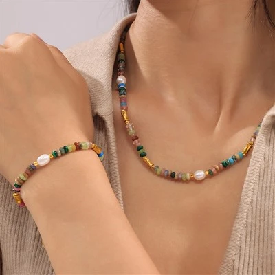 Boho dopamin gyöngy természetes kő nyaklánc