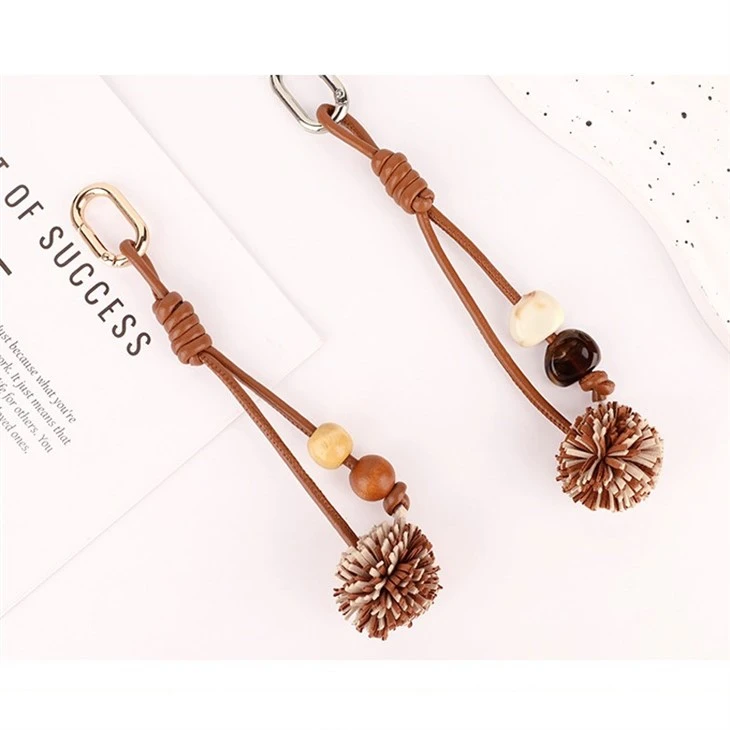 Two-Tone Leather Keychain | Braided Ball Charm For Bag & Car suppliers